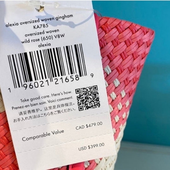 💕🔹️ Kate Spade 🔹️Alexia Gingham Woven Straw Clutch Crossbody, Wild Rose Pink - Picture 4 of 5